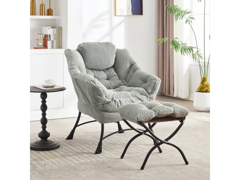 Fauteuil de salon avec repose-pieds vert clair 70x64x95 cm en flanelle et acier - Conforama B
