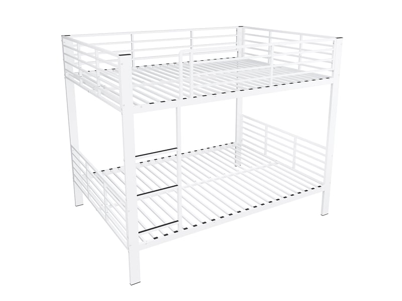 Lit superposé 140x200 cm en métal, structure renforcée 400 kg, sans bruit, barrière de sécurité haute, idéal appartements, blanc Radiant Stride - Conforama A