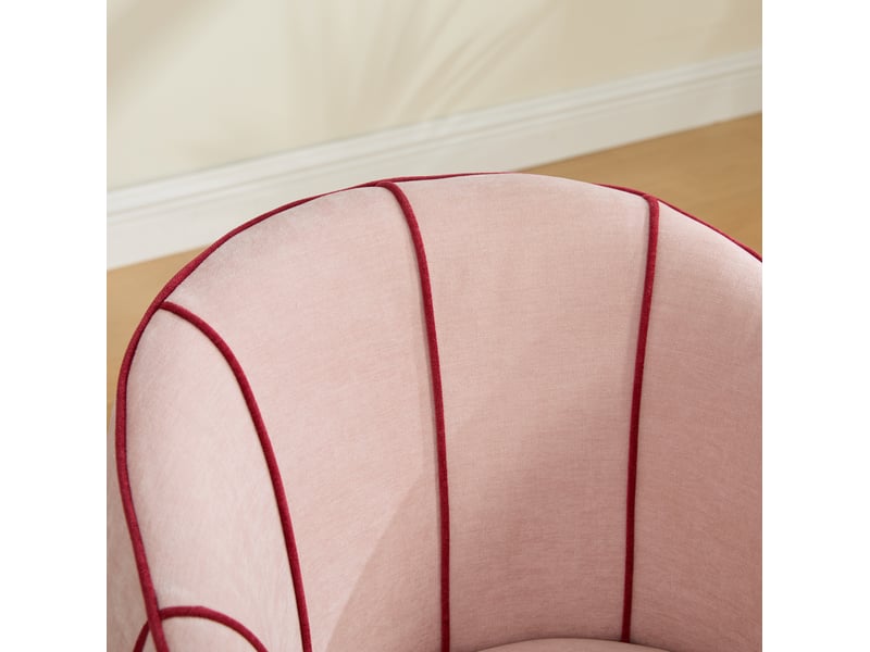  Fauteuil pivotant ergonomique avec dossier haut et accoudoirs larges en chenille rose, 56 × 54 × 74,5 cm  - Conforama E