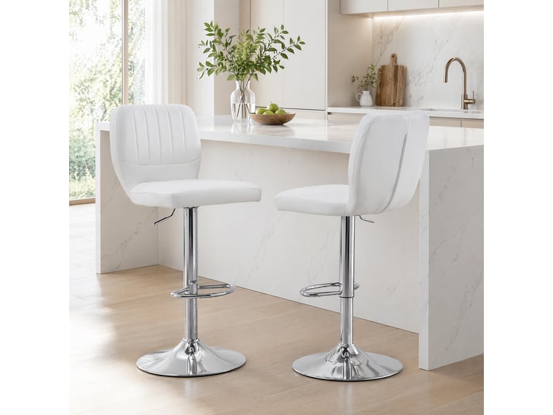  Lot de 2 tabourets de bar,réglables et pivotants 360°,similicuir,blanc  - Conforama B