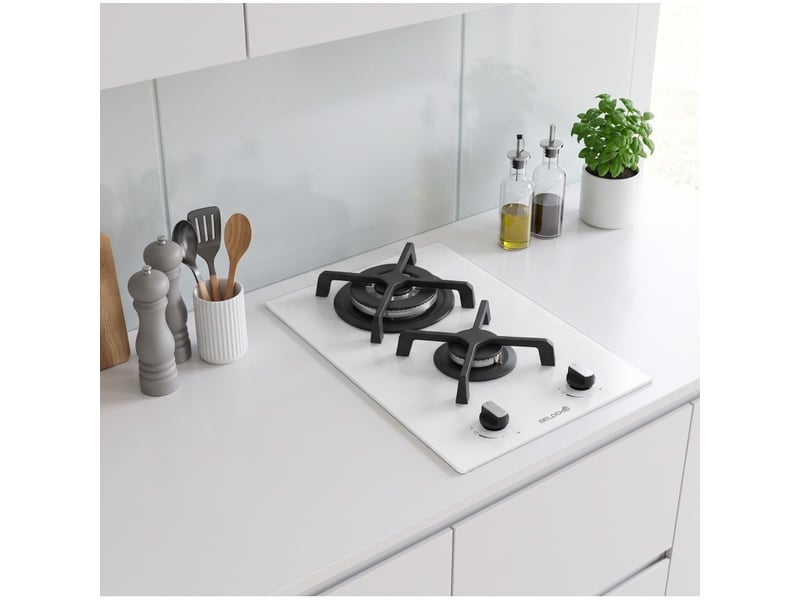 Beldeko plaque de cuisson gaz 2 foyers 5200 w - verre blanc - brûleur double couronne - grilles en fonte - marque française - Conforama B