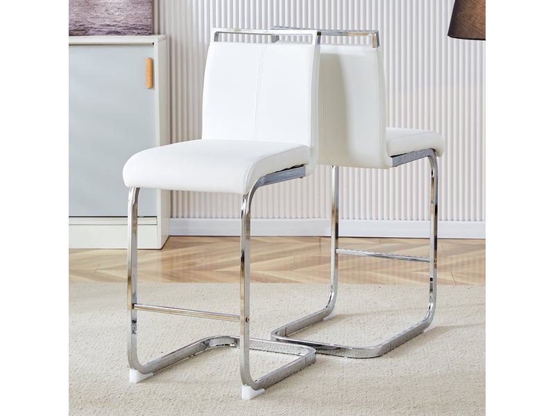 Tabourets de bar 2 pièces en pu blanc pieds métal argenté cravdom - Conforama D