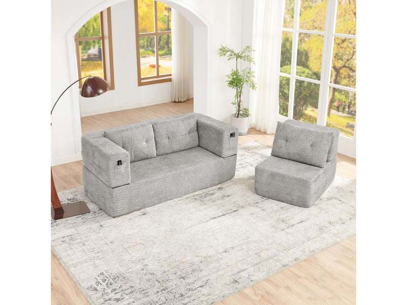  Fauteuil convertible modulaire gris clair tissu canapé lit d'appoint pliable avec rangement  - Conforama B