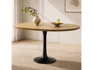 Table à manger extensible 100140 x 100 x 75 cm, table ovale en mdf avec pied métal, chêne