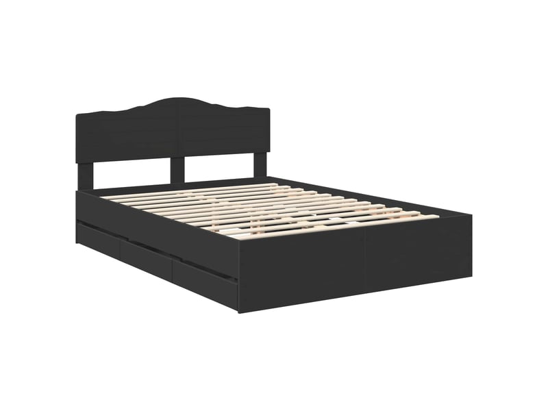 Lit double- lit adulte - cadre de lit avec tiroir noir 150 x 200 cm bois ingénierie - Conforama C