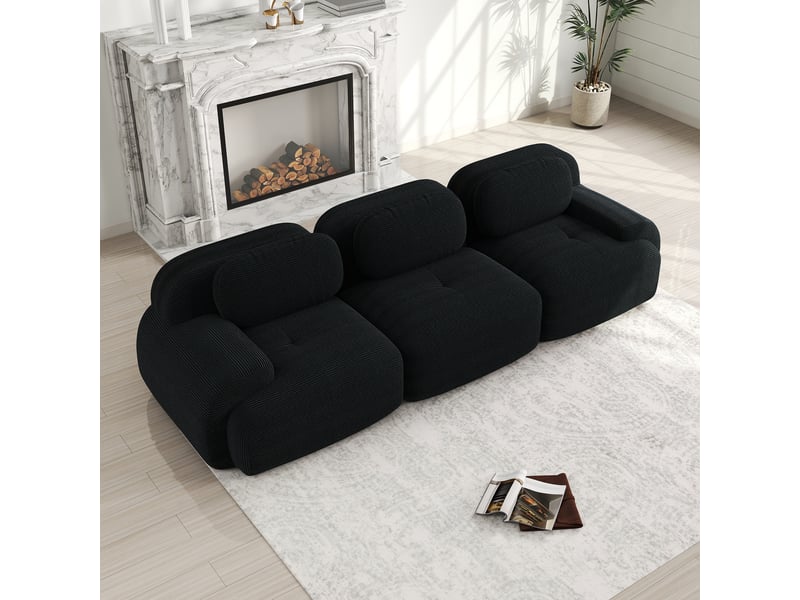  Canapé droit 3 places en velours côtelé noir, 298 cm, sans montage W3325S00014 - Conforama B