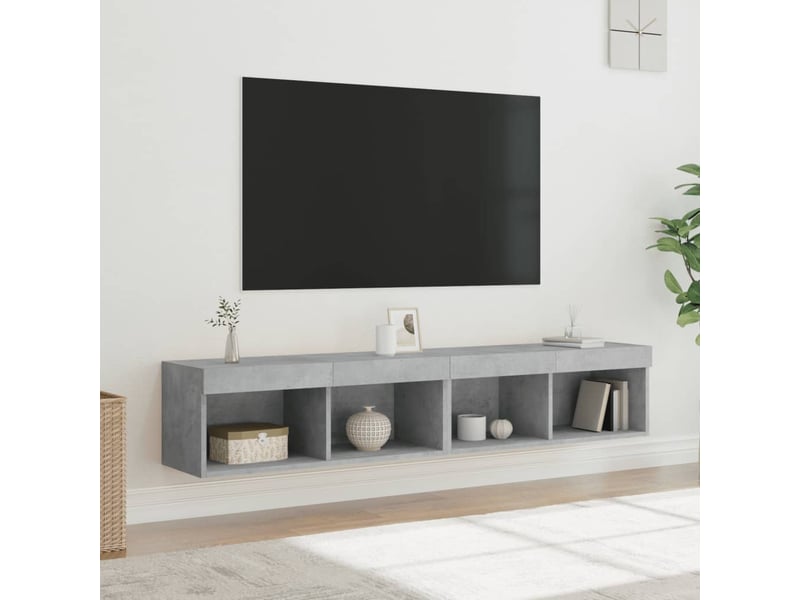  Meubles tv - banc tv - meuble de rangement avec lumières led 2 pcs gris béton 80x30x30 cm  - Conforama B