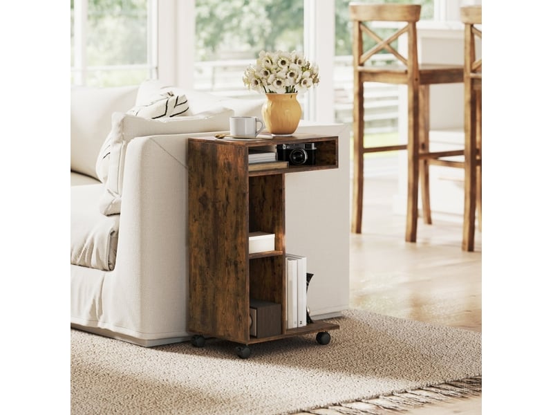  Table d'appoint en c 40 x 30 x 69 cm marron rustique, panneau de particules mélaminé, à roulettes  - Conforama B