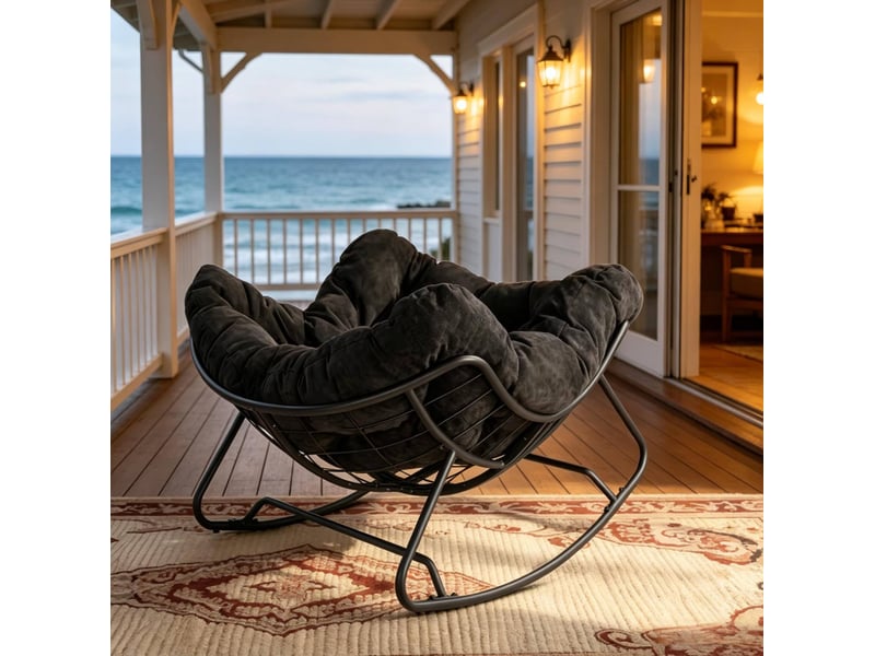  Fauteuil à bascule en chenille avec assise enveloppante et base traîneau stable, pour salon ou chambre, noir  - Conforama C