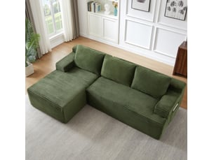Canapé-lit d'angle gauche modulable 4 places 238x152x66 cm vert en velours côtelé, assise profonde