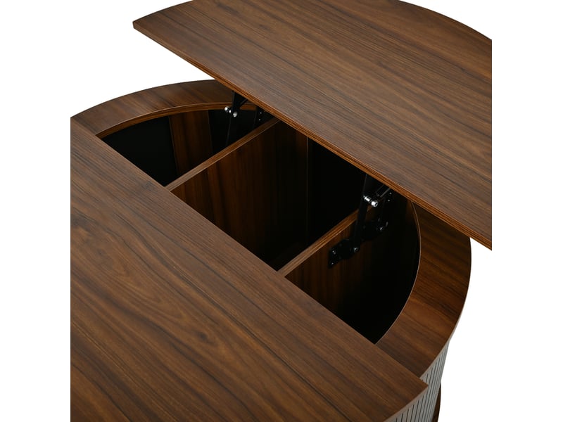  Table basse ronde avec plateau relevable et rangement, mdf décor noyer  - Conforama E
