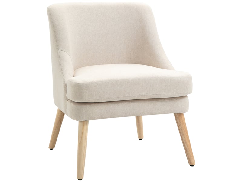  Fauteuil scandinave fauteuil salon confortable fauteuil pour chambre pieds en bois massif revêtement tissu lin beige  - Conforama A