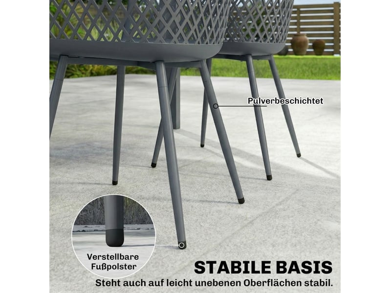 Lot de 4 fauteuils de jardin 56 x 51 x 84 cm – gris foncé – assises anti-uv et pieds réglables stables - Conforama E