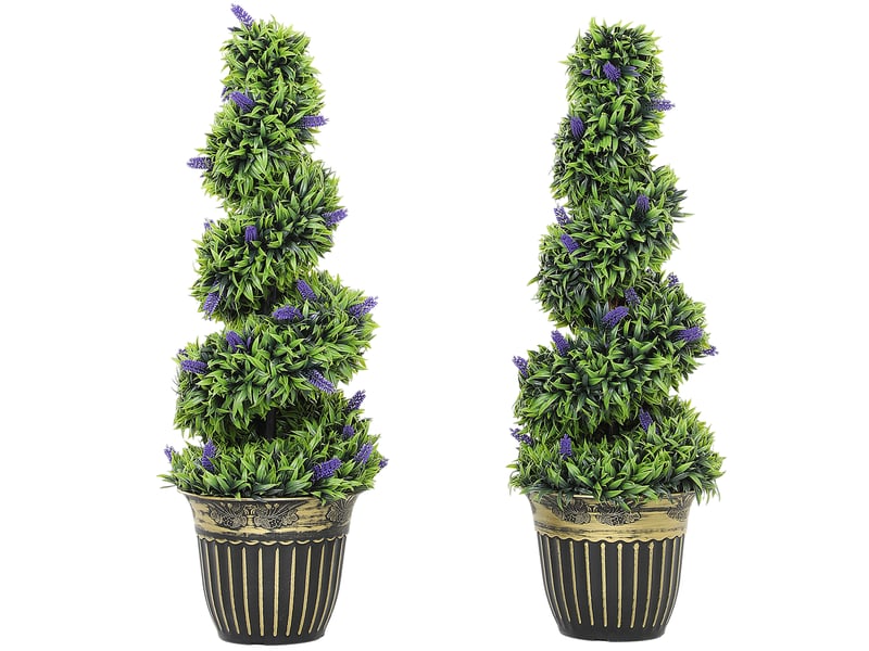  Lot de 2 plantes artificielles en spirale pe, 90 cm, pot inclus, verte et bleue  - Conforama A