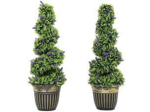 Lot de 2 plantes artificielles en spirale pe, 90 cm, pot inclus, verte et bleue