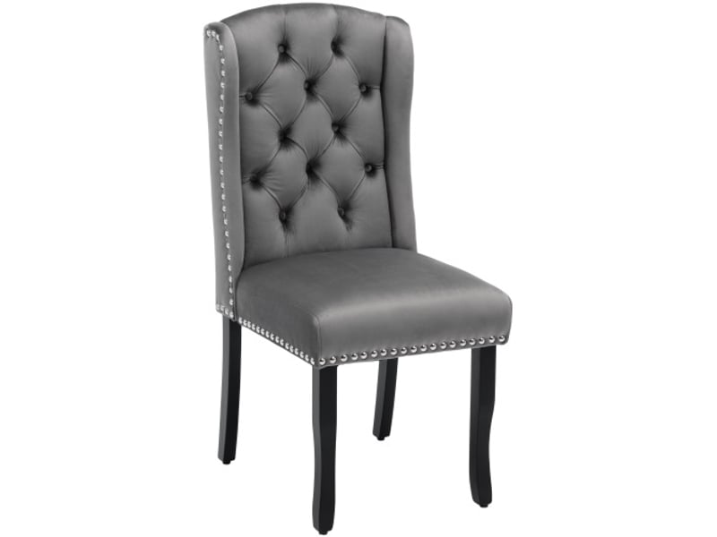  Lot de 4 chaises de salle à manger en velours gris avec pieds en chêne  - Conforama A