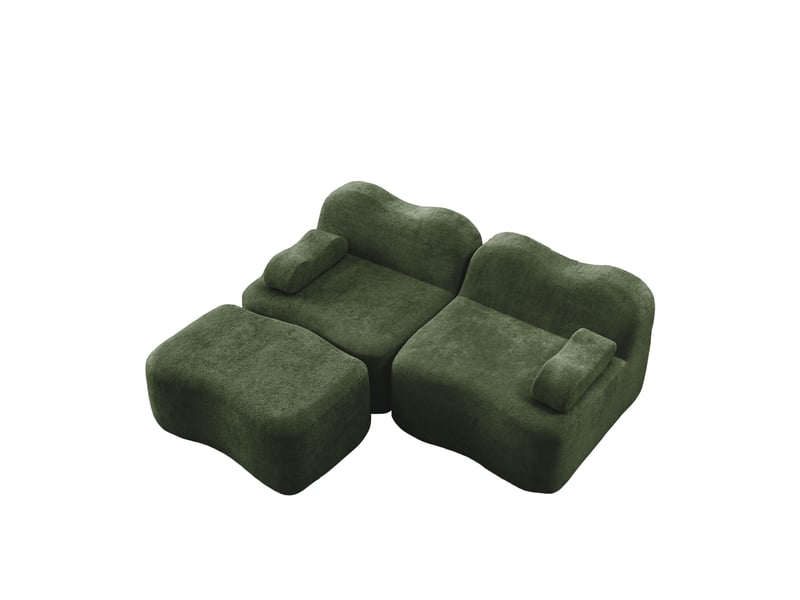  Canapé 2 places avec pouf - 192x167x70 cm - canapé d'angle modulable velours mousse 32d sans structure - vert  - Conforama A