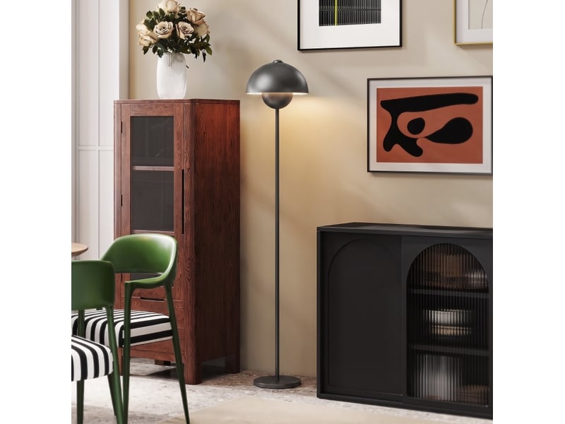  Lampadaire ø30 x h155 cm gris en métal, abat-jour rond avec interrupteur au pied et câble 1,8 m  - Conforama B