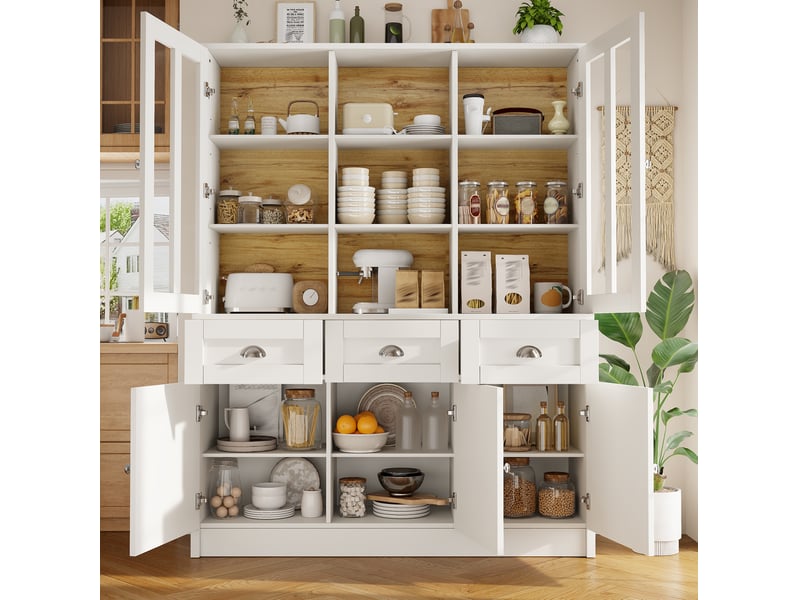  Vaisselier haut 140 x 38,5 x 175 cm avec 3 tiroirs et 5 portes, blanc  - Conforama D