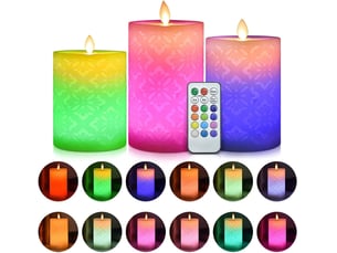 3 bougies pilier led sans flamme multicolores avec télécommande 18 touches, minuterie, effet vacillant et véritable