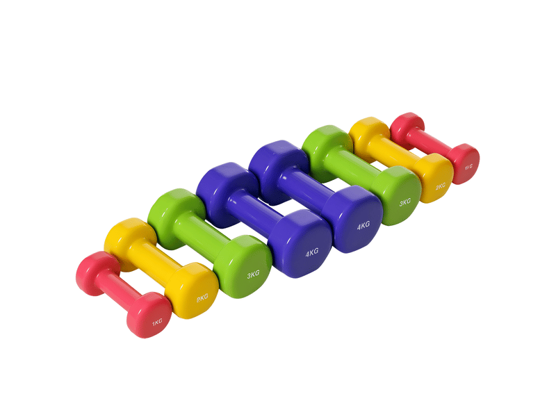 Ensemble 8 haltères hexagonales 20 kg (4 paires : 4321 kg), néoprène antidérapant, domicile, multicolores. - Conforama A