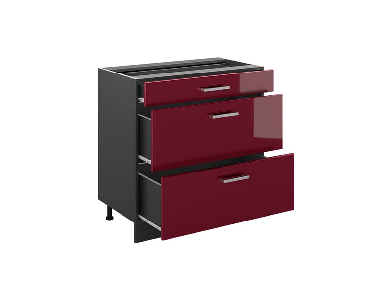  Vicco meuble cuisine, rouge brillantanthracite, 80cm avec 3 tiroirs plan de travail marbre  - Conforama C