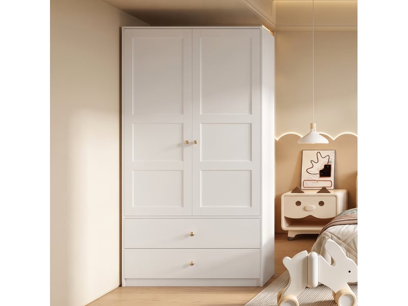  Armoire modenvie 2 portes 2 tiroirs penderie 100 x 48 x 180 cm blanche mdf  - Conforama E