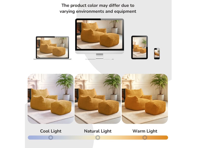  Fauteuil relax incurvé jaune avec repose-pieds, soutien ergonomique 5 zones, revêtement en flanellette  - Conforama D