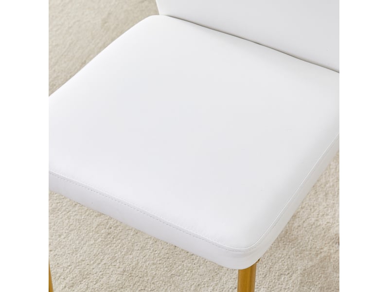  Lot de 4 chaises de salle à manger 93 cm pour cuisine, blanc et doré, pu, mobilier de salle à manger, dossier rainuré  - Conforama E