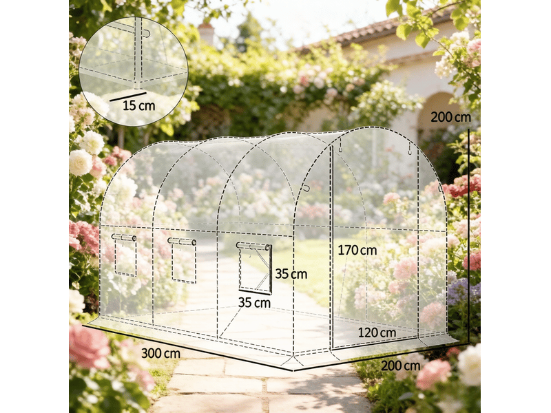  Serre de jardin 298x196x198 cm porte zippée métal vert  - Conforama E