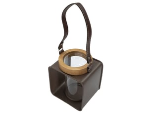Lanterne en fer et verre avec poignée en cuir cm 16x13x18,5