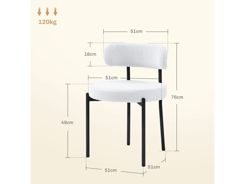  Lot de 2 chaises blanc crème - revêtement polaire, assise rembourrée, piètement métal, confortables, idéal salon  - Conforama C