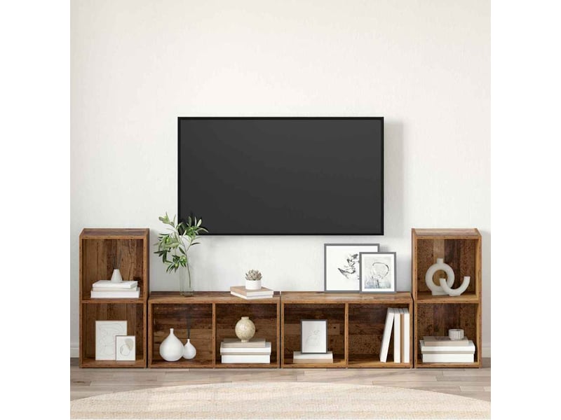  Ensemble meuble tv - banc tv - meuble de rangement 4 pcs bois ancien bois d'ingénierie  - Conforama D