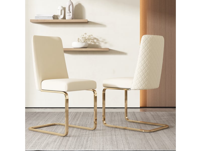  Lot de 2 chaises de salle à manger,avec pieds métalliques dorés,velours,beige  - Conforama E