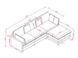 Canapé d'angle, canapé modulable : 3 places, avec pouf, en chenille, avec méridienne