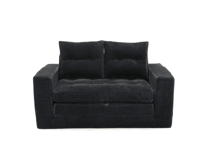  Canapé convertible 2 places avec couchage d'appoint, poches latérales et accoudoirs larges en velours côtelé noir  - Conforama A