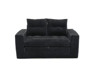 Canapé convertible 2 places avec couchage d'appoint, poches latérales et accoudoirs larges en velours côtelé noir