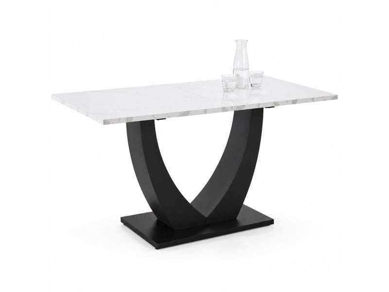 Table à manger rectangulaire avec pieds réglables - lpospi - plateau effet marbre, mdf et métal blanc noir 140 × 75 cm - Conforama A