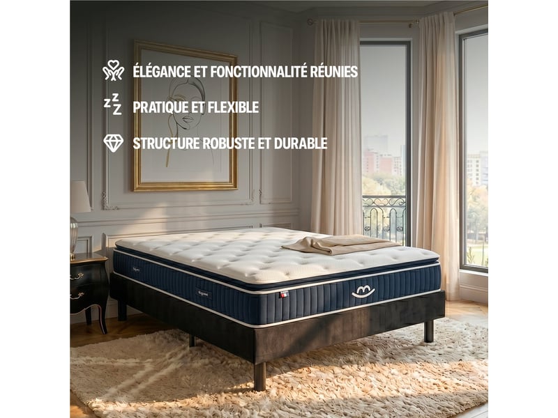  Pack 140x190cm sommier tapissier noir et matelas hybride luxe 30cm Pack Victoria Marie - Conforama E