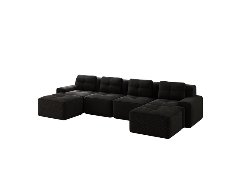 Canapé modulable d'angle en l,382x177x69cm,canapé 4 places sans structure avec 2 pouf,en velours côtel,rembourrage haute densité 32d - noir - Conforama A
