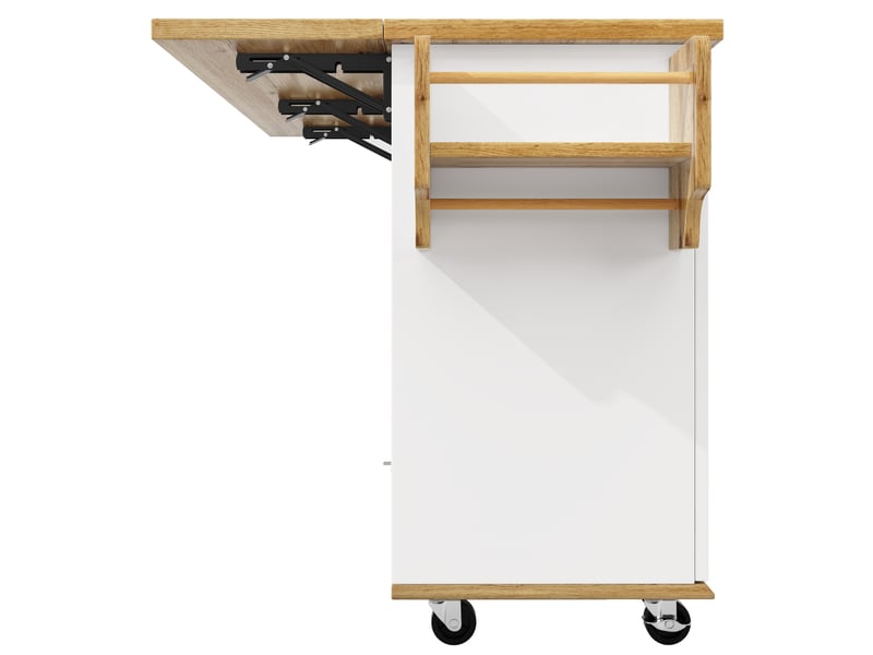  Chariot de cuisine avec plan de travail rabattable et prise électrique, îlot de cuisine mobile avec roulettes, finition bois-blanc, capacité maximale 70 kg  - Conforama D