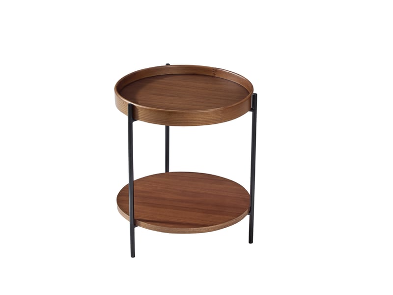  Table d'appoint ronde ulevr à 2 niveaux avec plateaux, ø44 x h48 cm, bois et mdf, structure en fer noir, noyer  - Conforama E