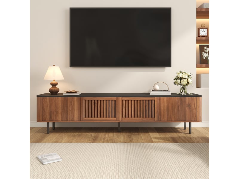  Meuble tv 190x35x45 cm, design unique moderne, panneau tv bas, grand rangement, lowboard moderne, mdf et pb pour salon - noyer  - Conforama D