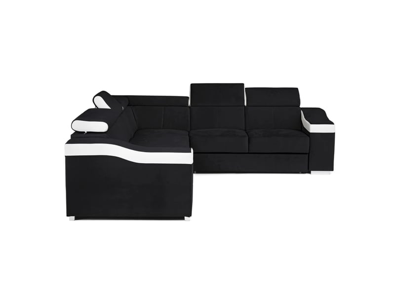  Lucky mini - canapé d’angle convertible réversible en velours noir et simili blanc LUCKY-MINI-NOI-BLA - Conforama B