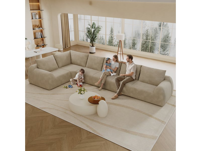 Canapé sans structure en mousse compressée 401 × 200 × 85 cm, kaki, tissu chenille, en l, sans montage, mousse haute élasticité - Conforama D
