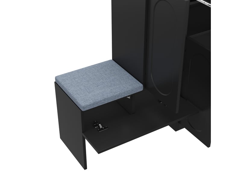 Meuble à chaussures 130x35x110 cm avec banquette rembourrée, abattant Soft-Close et étagères réglables - Noir Fay Lum - Conforama E