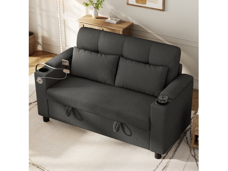  Canapé 2 places tcqpz 136,5 x 79,5 x 83,6 cm avec rangement usb type-c velours côtelé gris  - Conforama D