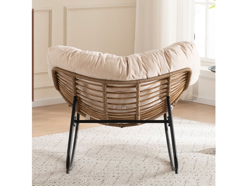  Fauteuil à bascule en chenille beige avec structure métallique  - Conforama E