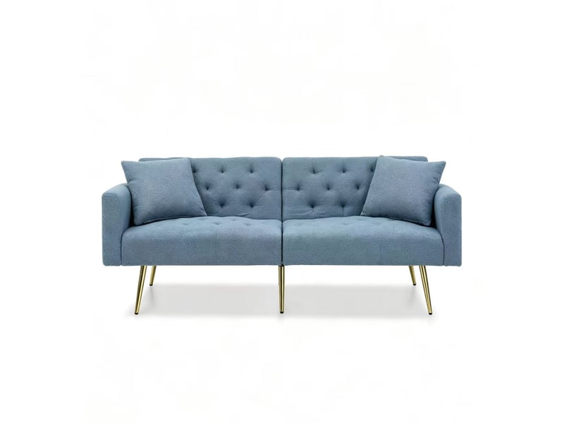  Canapé 2 places moderne en bouclé teddy bleu avec dossier réglable 3 positions et 2 coussins  - Conforama A