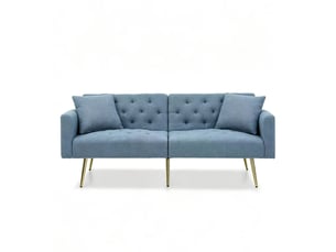 Canapé 2 places moderne en bouclé teddy bleu avec dossier réglable 3 positions et 2 coussins